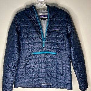 Women’s Patagonia size small nano puff Bivy pullover, navy blue w/gray inside